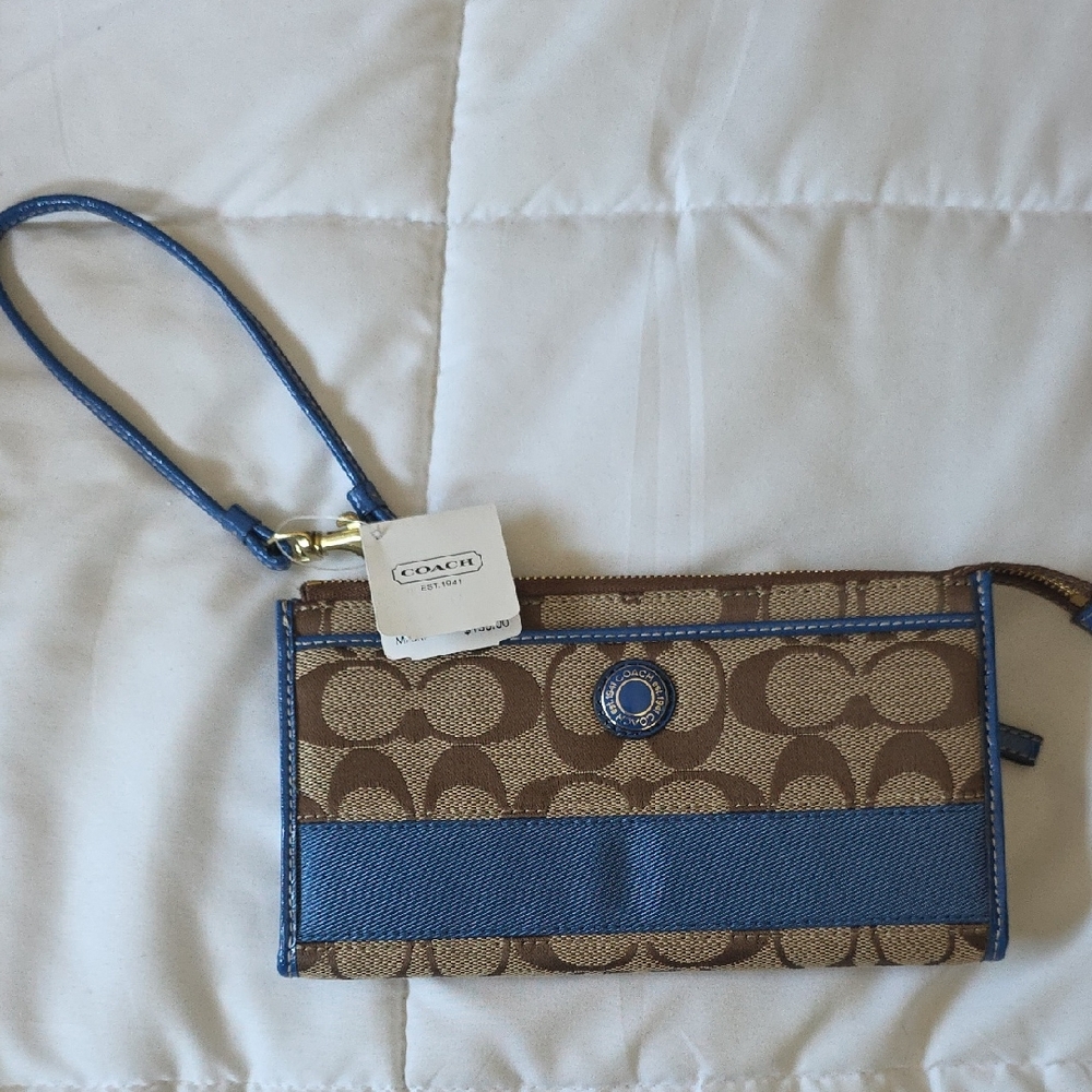 Coach Signature Brown and Blue Wristlet